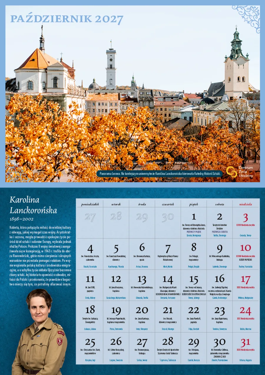 Karta kalendarza — październik 2027